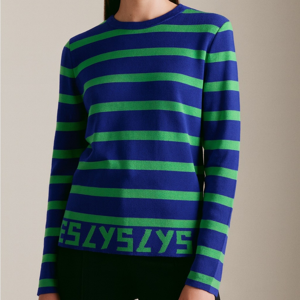 Rare Vintage YVES SAINT LAURENT Blue Green Striped 'YSL' Logo Sweatshirt… - Picture 2 of 12